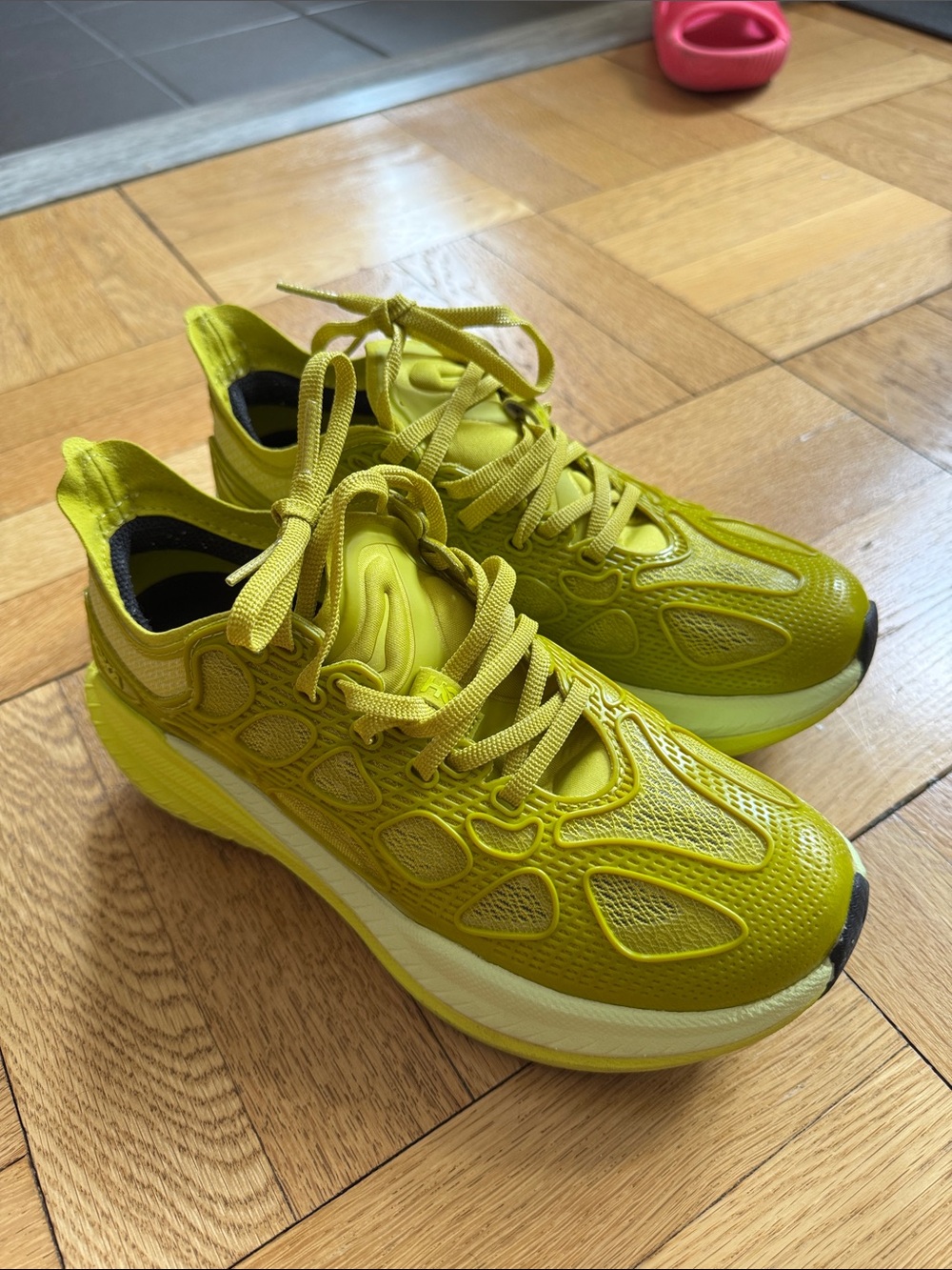 Hoka Neon Lime Green Lace-Up Running Sneakers